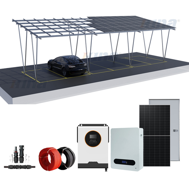 Panel solar kits de montaje en tierra de cochera con batería de módulo fotovoltaico para estacionamiento de automóviles estructura solar