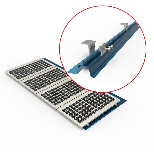  Techo de metal trapezoidal Costura de costura de metal Sistema de soporte de montaje solar